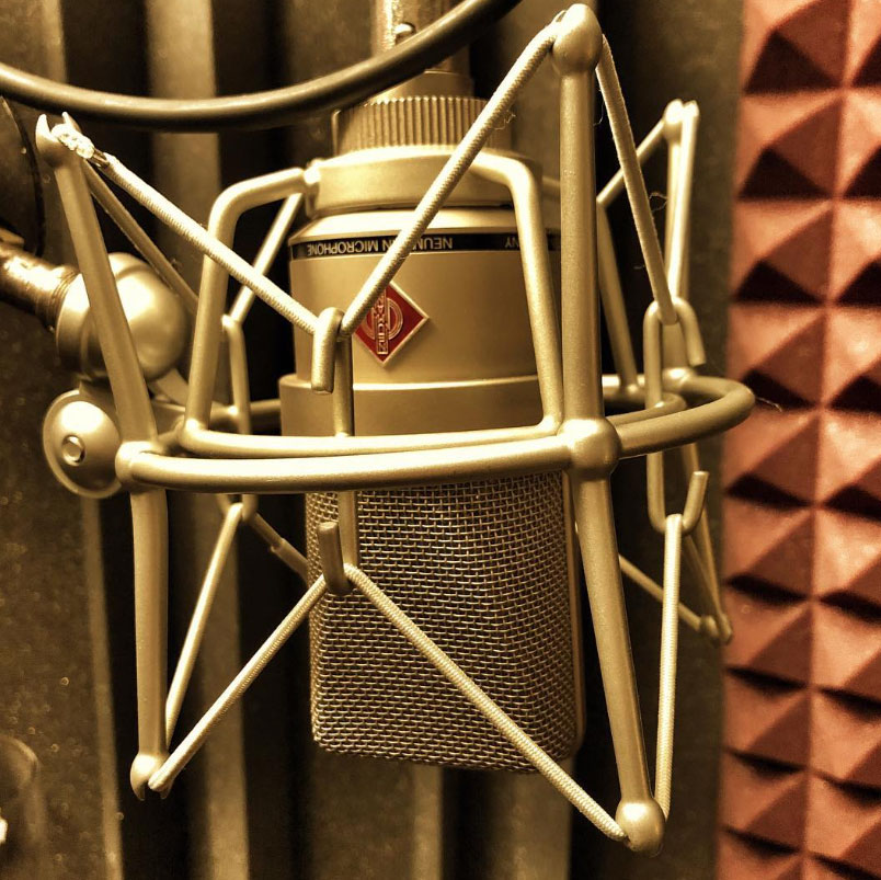 Close-up of the Neumann TLM 103 condenser microphone in Bill Stage's studio